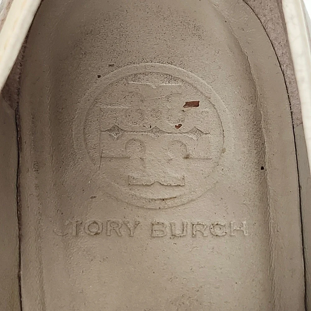 Tory Burch Ruth Floral Tassel Kiltie Loafers Size 7 Gray Leather Boho Chic Prep